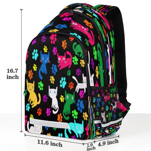 Colorful Cat Paw Print Backpack with Chest Strap Reflective Lightweight Travel Hiking Backpack for Men Women Waterproof Daypack Back Pack for Commute Camping3