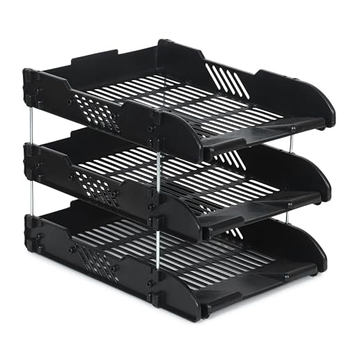 Image of File Tray Rack ABS Plastics | Foldable Office Desk Accessories | Durable & Sturdy | Easy Assembly | Efficient Organizer | Plastic Office Stationery Files Layer Rack (3 Layer, Black)