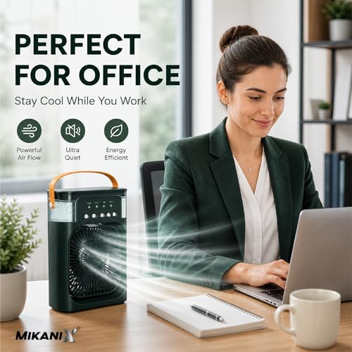 Image of MIKANIX Mini Small Cooler Fan for Kitchen, Home & Office Desk, Table with USB Cable Cord, 3 Wind Speed Mode with Cooling Water Misting, Green