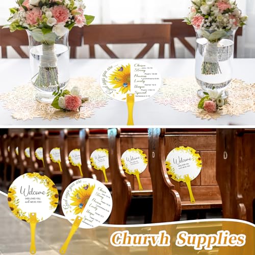Image of 50 Pcs Church Fans Handheld Bulk Christian Inspiration Religious Gifts Bible Verse Scripture Gifts Hand Fans with Plastic Handle for Women Men Easter National Day of Prayer Holy Lent Decor(Sunflower)