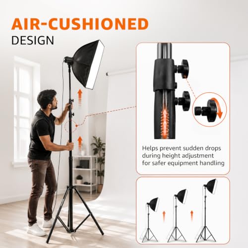Image of Amazon Basics Photography Light Stand 110 inch /9.2ft /280cm, Air-Cushioned Aluminium Tripod Stand with 1 /4 inch Screw, Max Load 5kg, for Softbox, Studio Light, Reflector & Ring Light