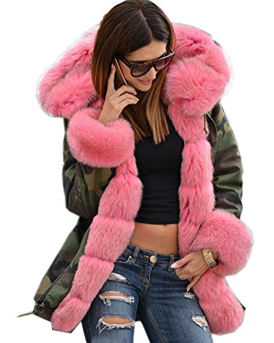 Roiii New 2016 Military Parka Coat Hood Faux Fur Jacket Long TRECNH Cardigan