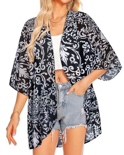 Image of Women Kimono Cardigans Casual Summer Tops Cover up Open Front Floral Print Resort Wear 2026