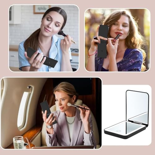 Image of MAYCREATE LED Travel Makeup Mirror, 2X Magnifying Pocket Mirror USB Charging Folding Mirror, Small Portable Wallet Mirror with 3 Colors Brightness Adjustable for Women Gifts