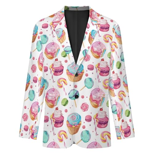 Lollipop Candy Macaroon Cupcake Mens Suit Jacket Lapel Blazers 2 Button Business Coat Tuxedo for Wedding Dinner4