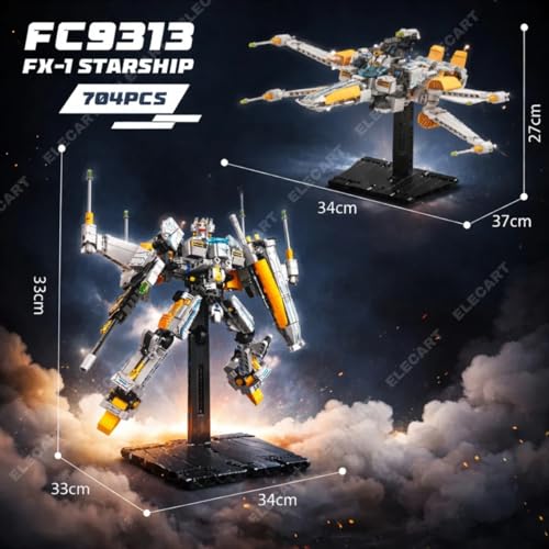 Image of FX-1 Star Fleet Robot Spaceship Building Blocks Set - 704 PCS Transforming Space Robot Construction Toy | STEM Educational DIY Brick Kit for Kids Boys & Girls 6+ | Sci-Fi Spacecraft Model Gift