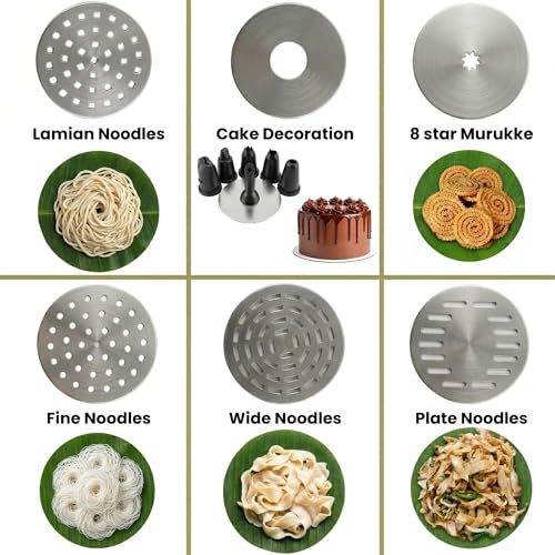 Image of EKIY Electric 24 Mould Stainless Steel Idiyappam,Noolappam,Cakes,Muruke,Pakkavada,Noodles,Pasta Maker Machine |50 Times for Full Charge| 1500Mah Type-C Cordless | Automatic Portable (24 Mould Blue)