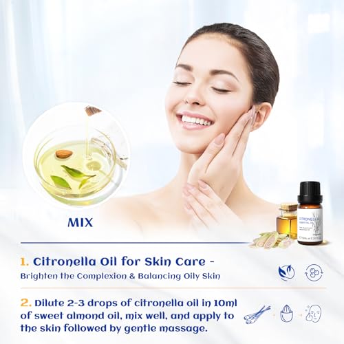 Image of HIQILI 0.33 Fl Oz Citronella Oil for Homemade Sprays, Add to Diffuser, 100% Pure and Natural Undiluted, Portable - 10ml