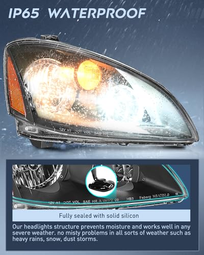 Image of Nilight Headlight Assembly Compatible with 2002 2003 2004 Nissan Altima Black Housing Amber Reflector Clear Lens Headlights Replacement Driver and Passenger Side