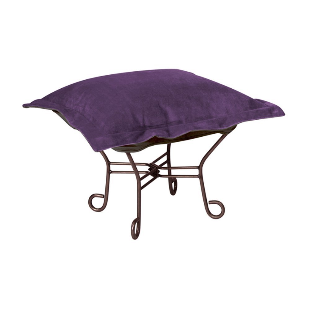 Howard Elliott Scroll Puff Ottoman Chair With Cover, Multipurpose Alternate Seating Footstool Footrest Chair with Titanium Frame, Patio Furniture for Camping, Home, Indoor & Outdoor, Bella Eggplant