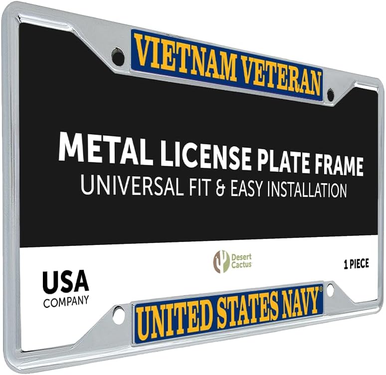 Desert Cactus US Navy License Plate Frame Vietnam Veteran for Front or Back of Car Officially Licensed United States