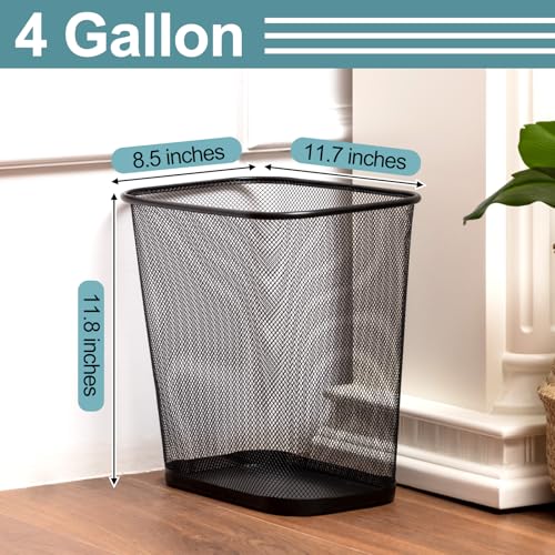 Image of Nuanchu 12 Pcs Mesh Square Trash Cans 4 Gallons Wire Wastebasket for Home Black Metal Office Garbage Cans Rectangular Trash Bin for Kitchen Bathroom Bedroom, 11.7 x 8.5 x 11.8 Inch (Black)