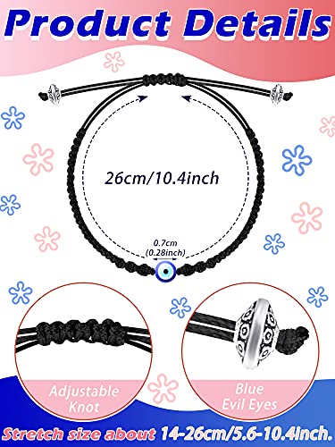 Hicarer 6 Pieces Evil Eye Rope Kabbalah Bracelets Evil Eye Adjustable Cord Bracelet Black Knotted Bracelet Summer Rope Bracelets for Women Men (Simple Style)2