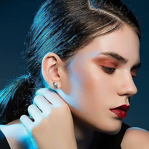 925 Sterling Silver Skull Earrings Gothic Skull Rose Stud Earrings for Men Black Diamond Eye Skull Jewelry Women Hypoallergenic Halloween Earrings Gift3