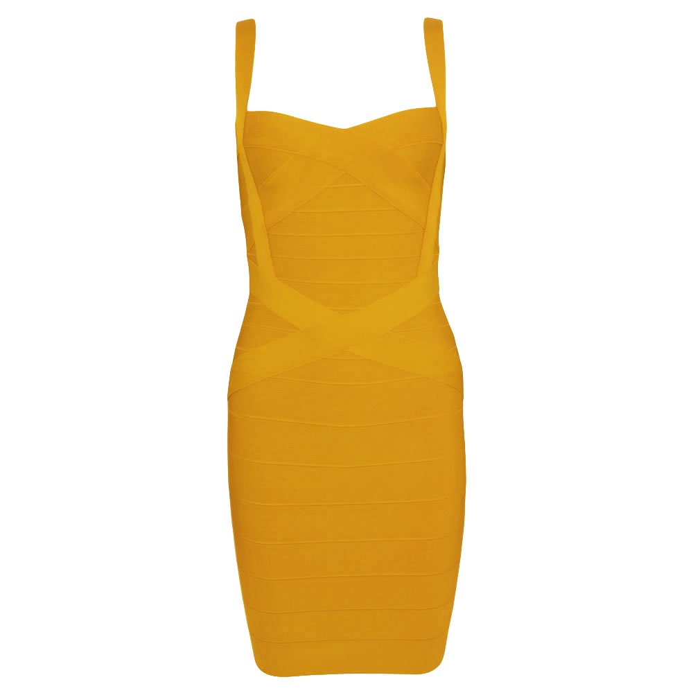 Women's Spaghetti Strap Solid Mini Rayon Bandage Dress(L,Zenzero Giallo)