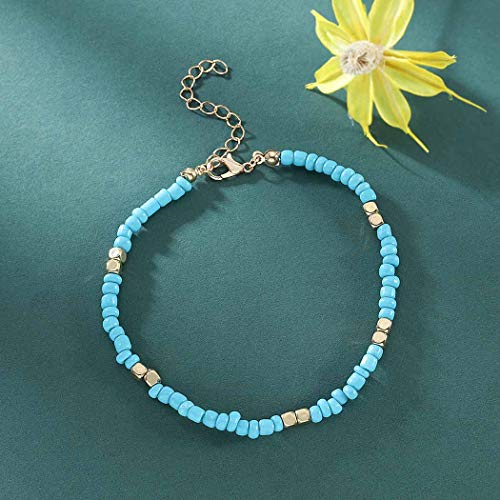 Yalice Minimalist Rice Beaded Anklets Colorful Seed Ankle Bracelet Beach Foot Chain for Women and Girls (Sea Blue) - Image 6