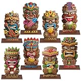Amyhill 8 Pcs Hawaiian Luau Party Decorations Vintage Hawaiian Tiki Totem Table Decorations Luau Wooden Table Centerpiece Tropical Aloha Tabletop Signs for Summer Birthday Beach Pool Party Supplies