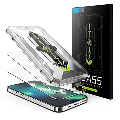 Amozo Easy Fit Tempered Glass Screen Protector Guard for iPhone 16e, iPhone 14, iPhone 13, iPhone 13 Pro (with easy applicator) - Pack of 2 7 513qa03nPnL
