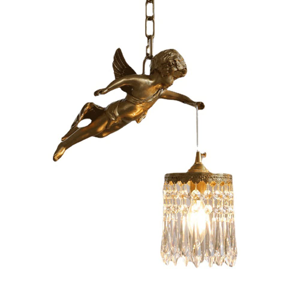 Lustre ange français tout en cuivre E27 luminaire de luxe en cristal