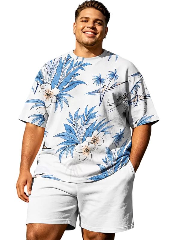 Conjunto de 2 piezas para hombre con camiseta y pantalones cortos florales