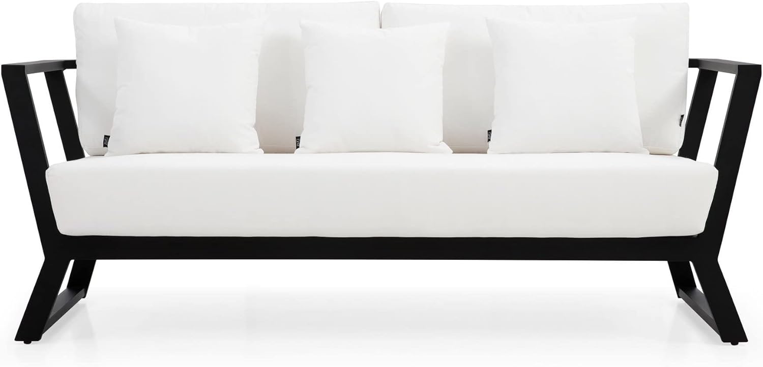 ZURI Modern Outdoor Patio Nadie Stainless Steel Sofa with Quick Drying Cushion - Black/White