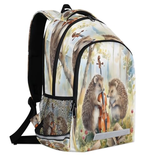 Watercolor Hedgehogs Guitar Backpack with Chest Strap Reflective Lightweight Travel Hiking Backpack for Men Women Waterproof Daypack Back Pack for Commute Camping