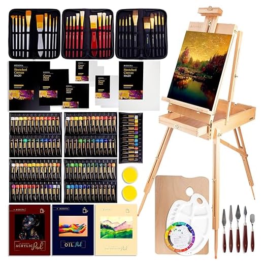 163-Piece French Easel Painting Set | All-in-One Deluxe Artist Starter Kit w/Wooden Field & Studio Sketch Box Easel for Adult, 100+ Professional Paints, Stretched & Panel Canvases, Brushes, Palettes
