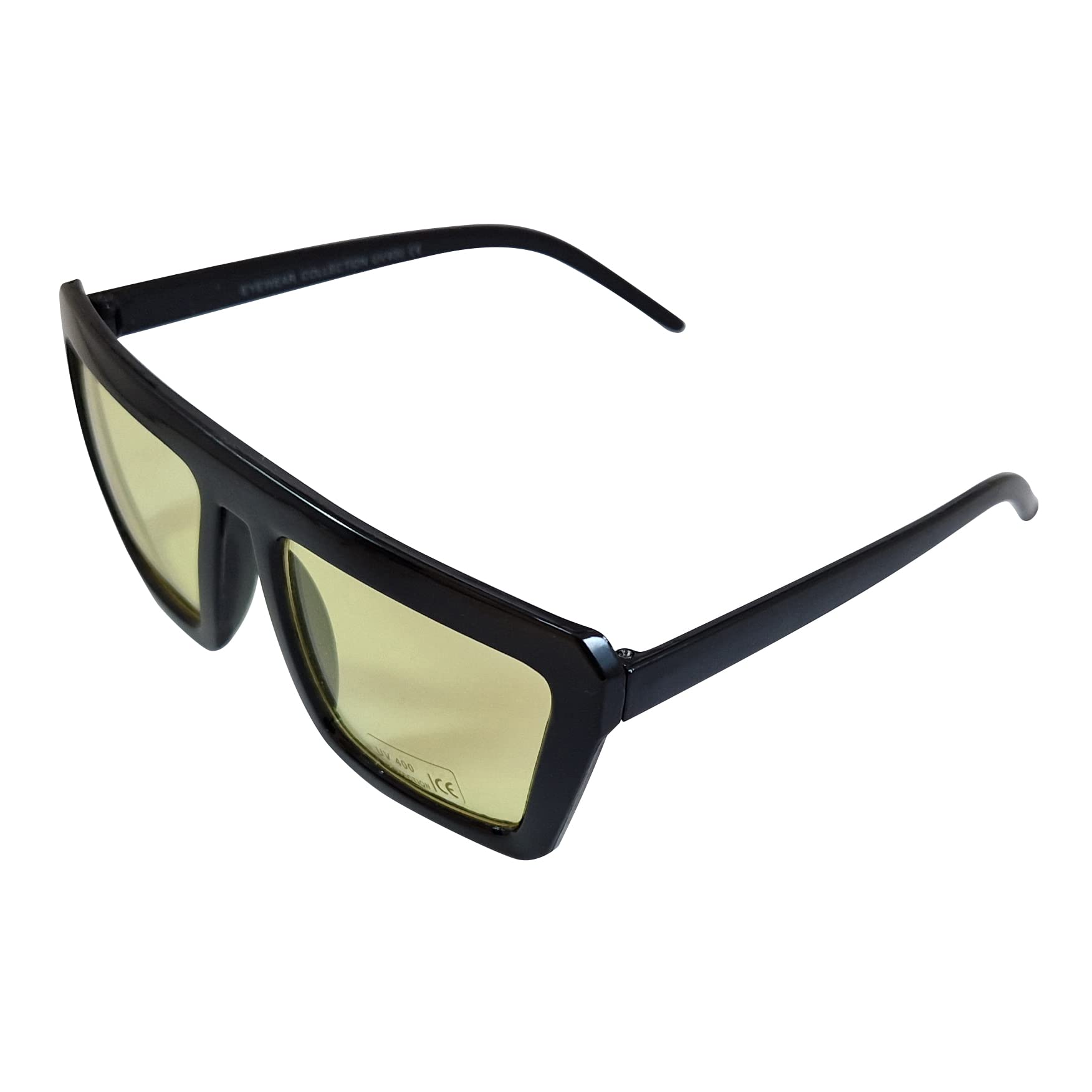 Komonee Unisex Black Frame Sunglasses Black Thick Frame Yellow Lens Tint Glasses Designer Mens Womens Uv400 Protection Classic Shades