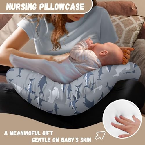 Image of Shark Nursing Pillow Cover for Infant, Lightweight Neutral Breastfeeding Pillow Slipcover, Easy to Clean Removable Pillow Cover for Infant Snug