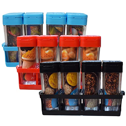 Image of KARP Plastic Airtight Container Masala Box For Kitchen Spice Storage Jar Masala Spice Container Idle For, Easy Flow Spice Storage Container With Tray (125Ml-12Pcs)