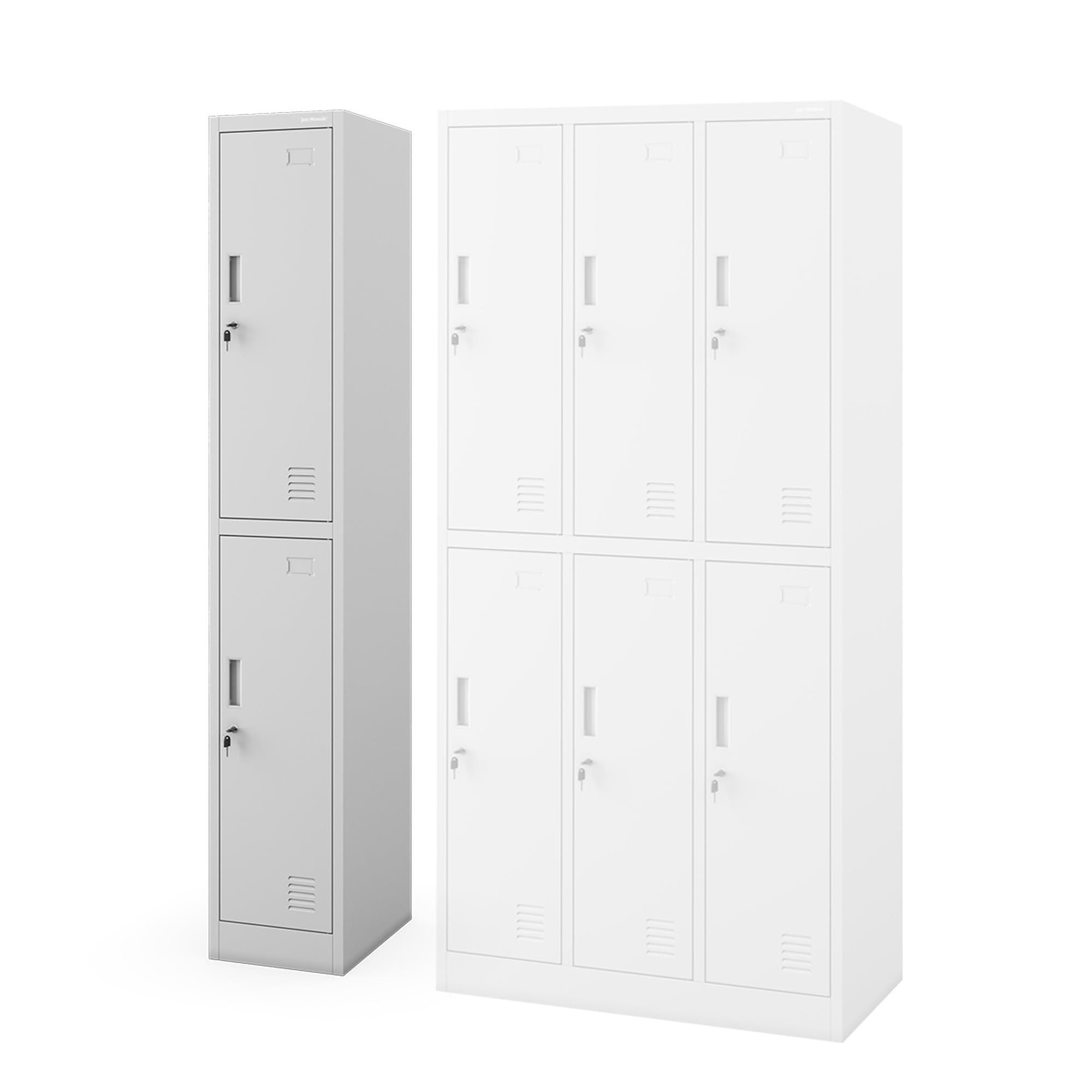 Jan Nowak Spind Schließfachschrank Metall, 2 Fächer, 32 x 185 x 45 cm | Sozialschrank mit Kleiderstange, Lüftung, Etikettenhaltern, 4 Schlüsseln, Stahl 0,6 mm, Wandmontage, robust für Umkleideraum