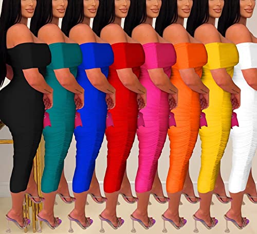 Komduls Womens Sexy Off Shoulder Short Sleeve Twist Front Ruched Bodycon Party Midi Dress Red Xx-Large #TOP5