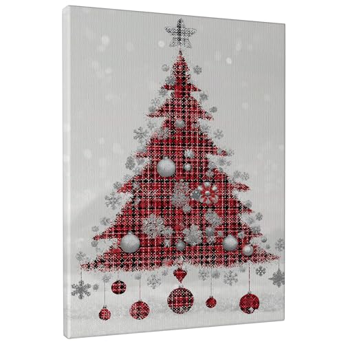 Toile murale arbre de Noël rouge pour ambiance chaleureuse de salle à manger