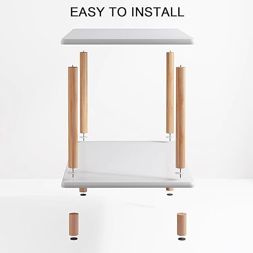 Miniatura 4 de Mesa auxiliar rectangular de varios tamaños con dos capas, espacio de almacenamiento para sala de estar, dormitorio, fácil montaje (color blanco +