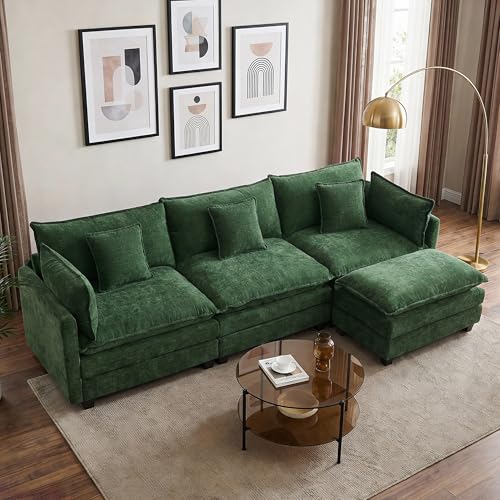 Image of 113 inch Modular Sectional Sofa, L Shaped Cloud Couch with Ottoman