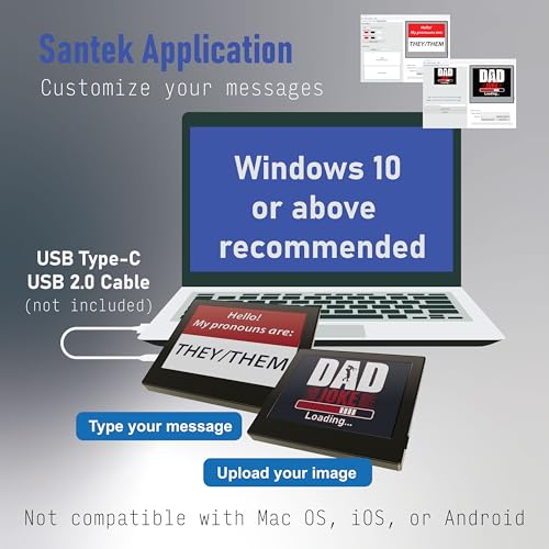 Santek EZ Sign 4.2 Inch E-Paper Digital Signage, Rechargeable, Cordless, Tricolor eink Display featuring Customizable Messages with Low Power Consumption, School, Office & Business Sign, , QR code sign, Wifi sign, Scan to pay sign, Social media sign (Blac