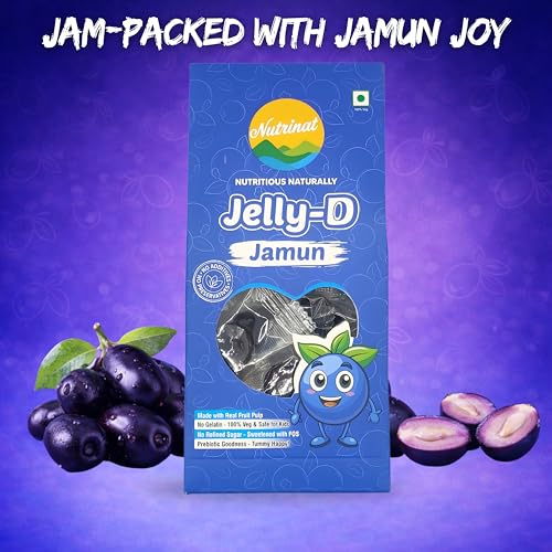 Image of Nutrinat Jelly D Jamun - Fruit Jelly Candy (Pack of 20) | No Gelatin, No Refined Sugar | Plant-Based Pectin Toffee | Healthy Fruity Snacks for All