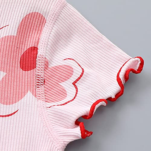 Kids Girls Cute Flower Soft 𝗽ajamas Sets Short Sleeve Stretchy F𝐚mily 𝗽𝐉 Tops+soft Pants 2 Piece Sl𝐞epwear Outfits3