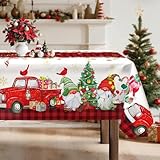 Arquiel Weihnachten Wichtel Tischdecke Rechteckige, Winter Weihnachtsmann Rot Lastwagen Tischtuch Abwaschbar Pflegeleicht Tischdecken Wasserabweisend für Party Abendessen Dekor(140 x 180 cm)