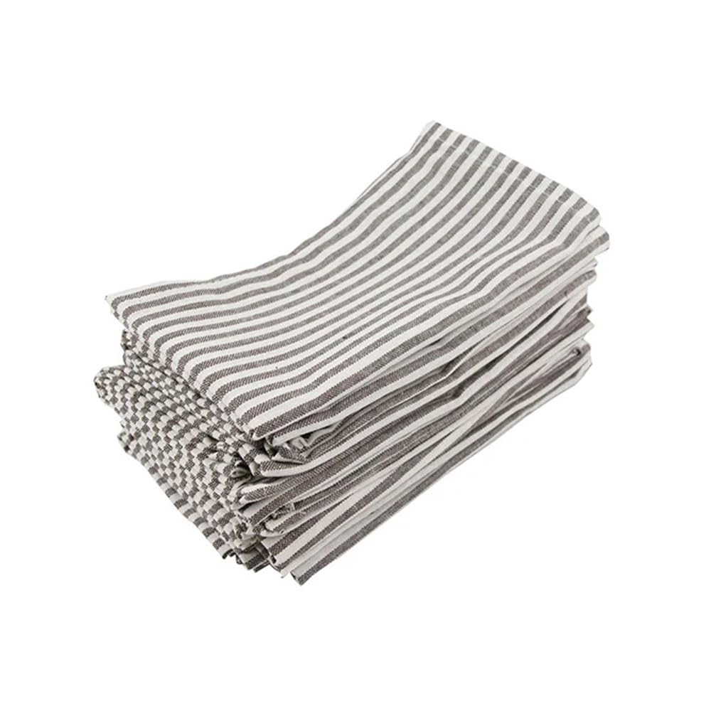 Set di 12 strofinacci da tavola in lino misto cotone a righe tinta unita (40 x 30 cm) per eventi domestici (12-CJ012-3040Brwon)