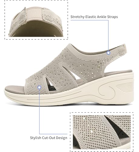 Image of Womens Wedge Sandals Platform Walking Sandals Open Toe Ankle Elastic Strap Casual Comfortable Summer Dressy