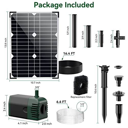 Solar Water Pump, 20 Watt Solar Water Fountain Pump 320Gph+ Flow Adjustable With 16.5Ft Cord, Solar Powered Water Pump For Pond Fish Garden Waterfall Pool Water Features #TOP7