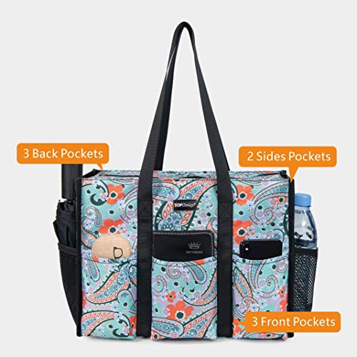 Image of TOPDesign Utility Water Resistant Tote Bag with 13 Pockets, Top Zipper Closure & Thick Bottom Support, for Working Women