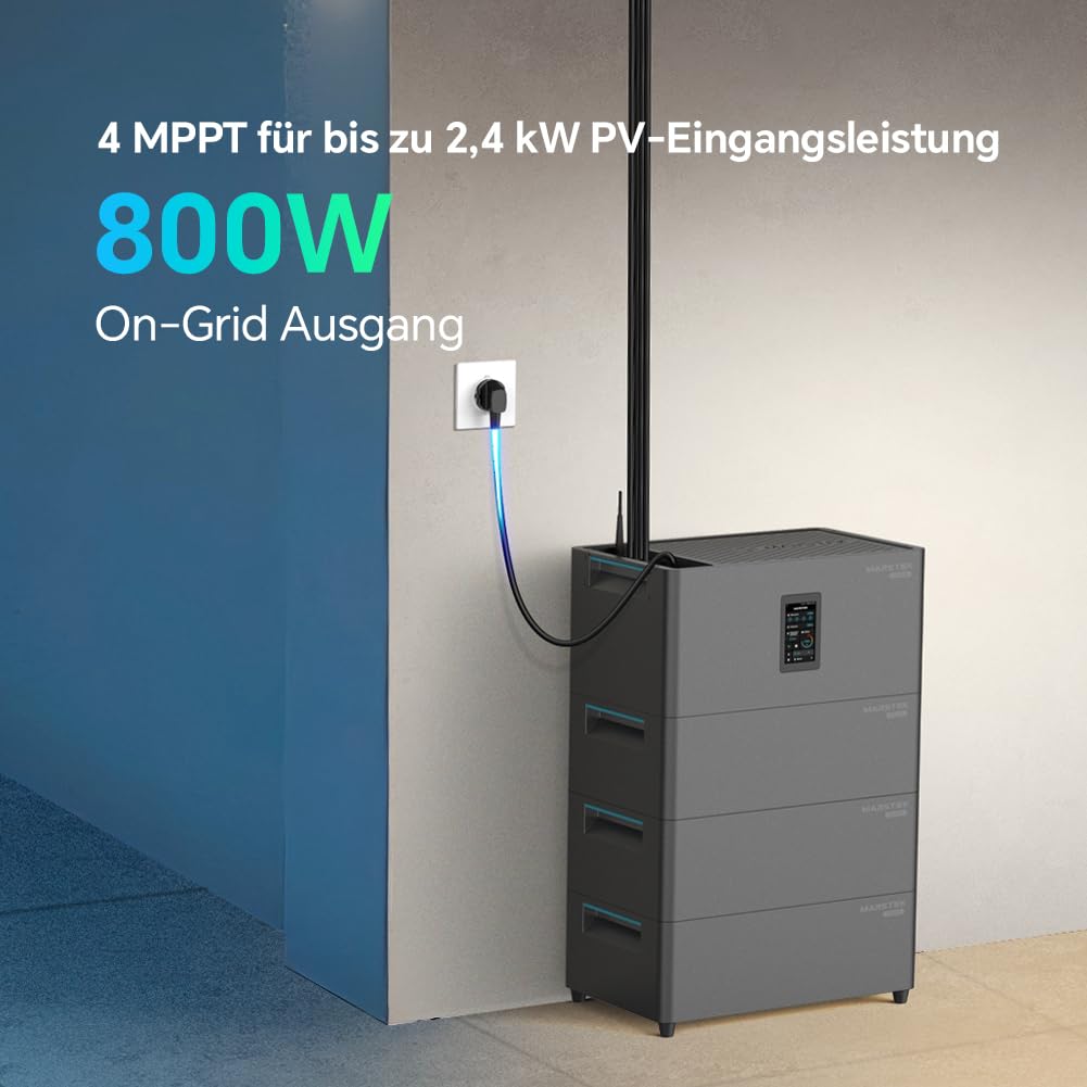 Marstek Jupiter C Plus Balkonkraftwerk mit Speicher & Wechselrichter, 0% MwSt, 2.56kWh LFP-Akku, App-Steuerung, 4 MPPT 2.4kW PV-Eingangsleistung/800W On-Grid-Ausgang, IP65, Plug&Play, 6000 Ladezyklen