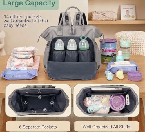 APEXORIGIN Baby Diaper Bag Backpack, Large Capacity Waterproof Nappy Tote Bag with 14 Pockets and Insulated Bottle Sleeves, Wide Open Maternity Travel Bag - Image 3