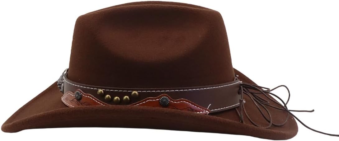 Felt Cowboy Cowgirl Hat for Women Men, Wide Brim Cattleman Hat with Belt Buckle Retro Rodeo Country Costume Cap