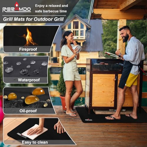 RERAMDO Large 60 x 42 Inch Under Grill Mats for Outdoor Grill,Double-Sided Fireproof/Waterproof/Oil-Proof Grill Pad,BBQ Mats for Outdoor Grill,Indoor Fireplace/Fire Pit Mat,Deck/Patio/Lawn Protector by RERAMDO - Image 3