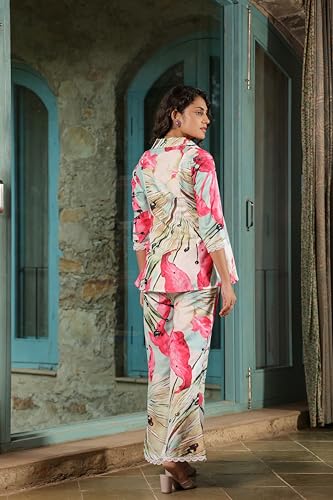 Image of Leriya Fashion Women's Rayon Floral Co Ord Set Stylish | Kurta Set | Ethnic Co Ord Set | Designer Kurta Set Trendy Korean Summer Travel Outfit | Lightweight Two Piece Dress for Beach & Holiday Look