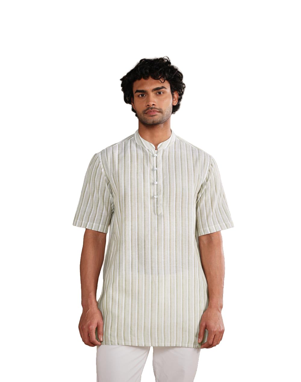 fabindia Green Cotton Stripe Short Kurta-picture-40
