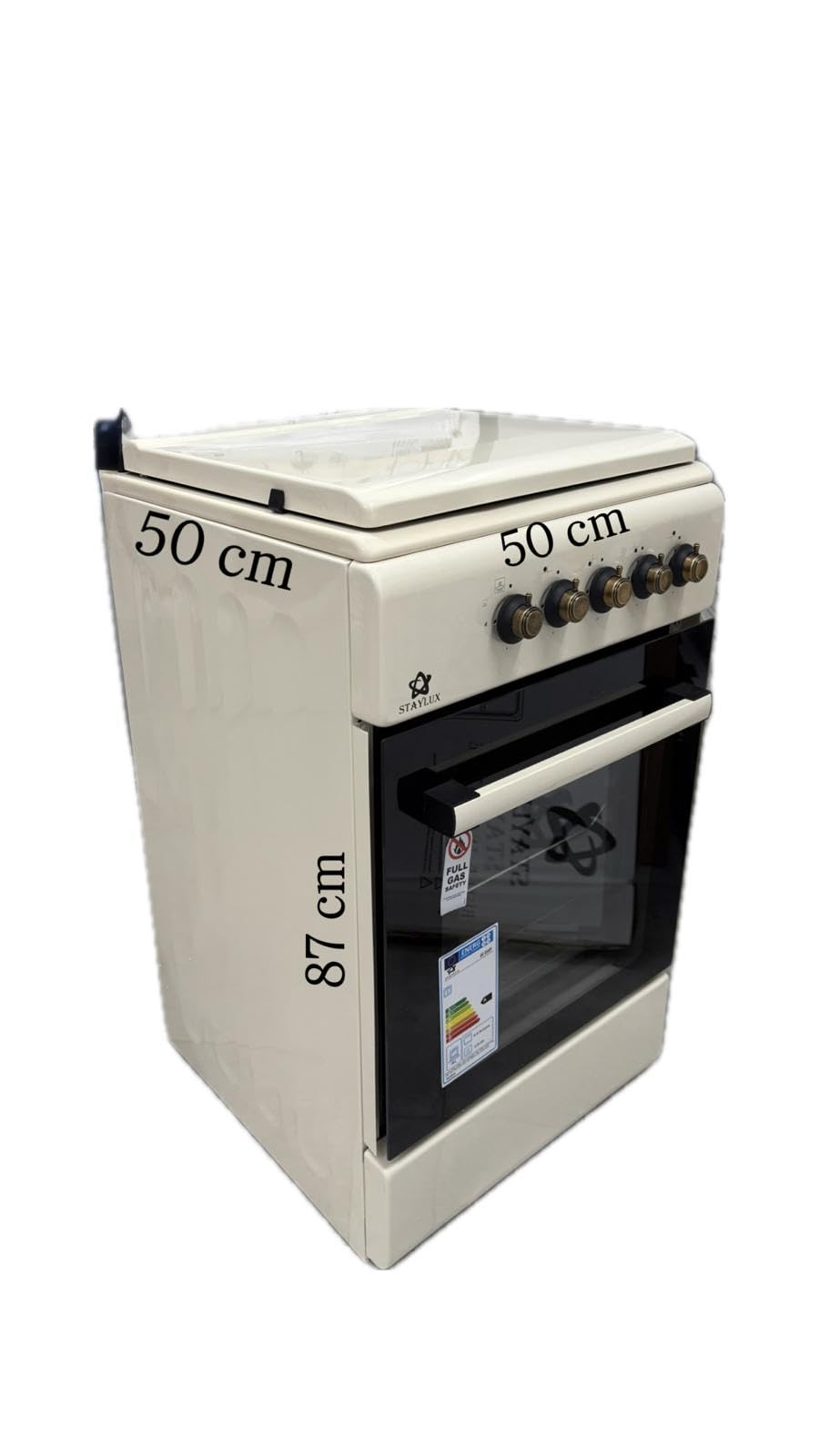 Cucina A Gas 4 Fuochi Con Forno A Gas 50 x 50 cm Colore Beige Rustico Crema Con Coperchio